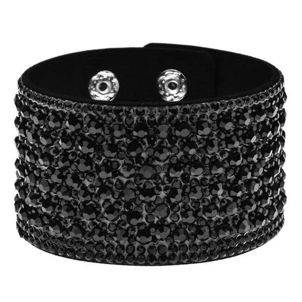 Leather Rhinestone Wide Band Bracelet