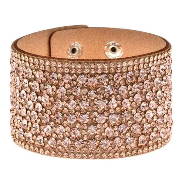 Leather Rhinestone Wide Band Bracelet