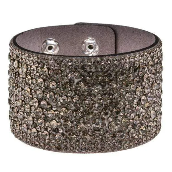 Leather Rhinestone Wide Band Bracelet