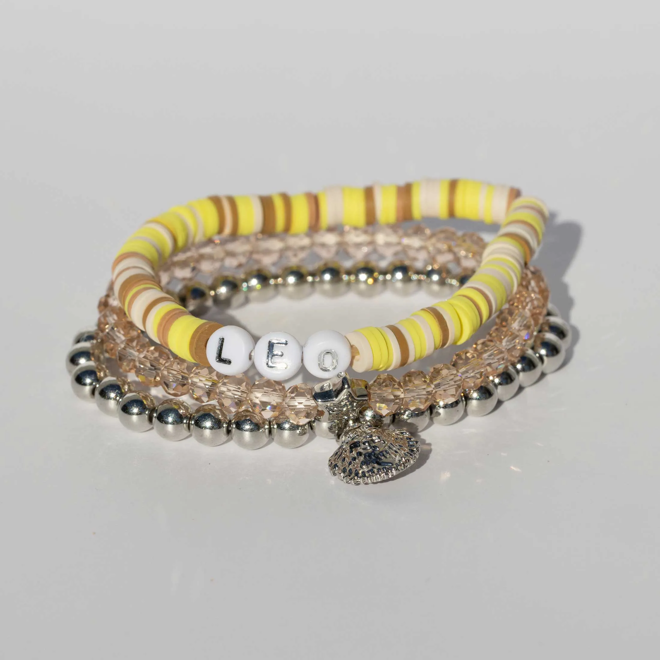 Leo Zodiac Beaded Word Bracelet Set