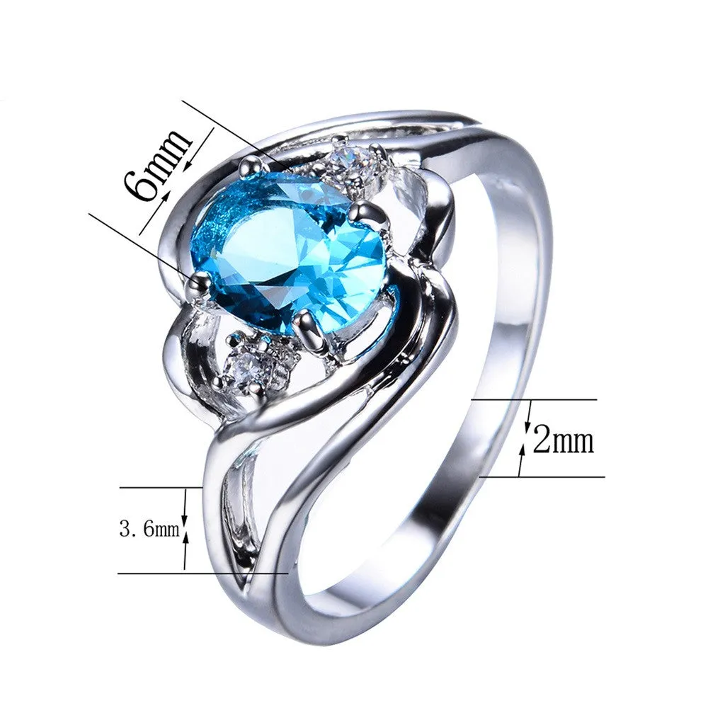 Light Blue Zircon Female Oval Ring White Gold Filled Wedding Party Engagement Finger Rings For Women Fashion Jewelry