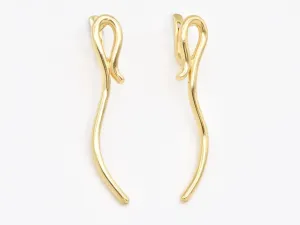 Long Gold Curvy Earrings - Artistic Gold Earrings, Unique Gold Earrings