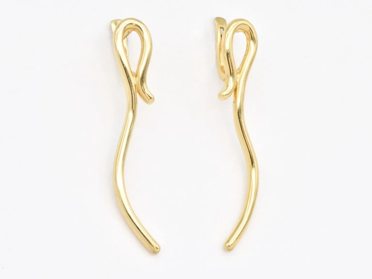 Long Gold Curvy Earrings - Artistic Gold Earrings, Unique Gold Earrings