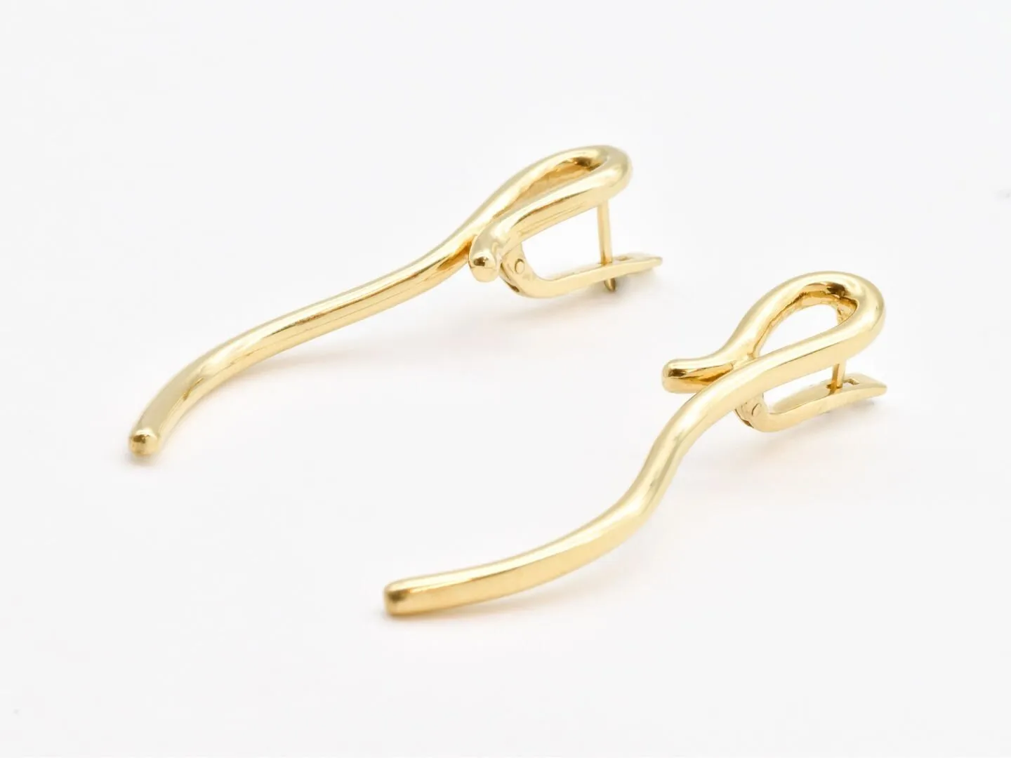 Long Gold Curvy Earrings - Artistic Gold Earrings, Unique Gold Earrings