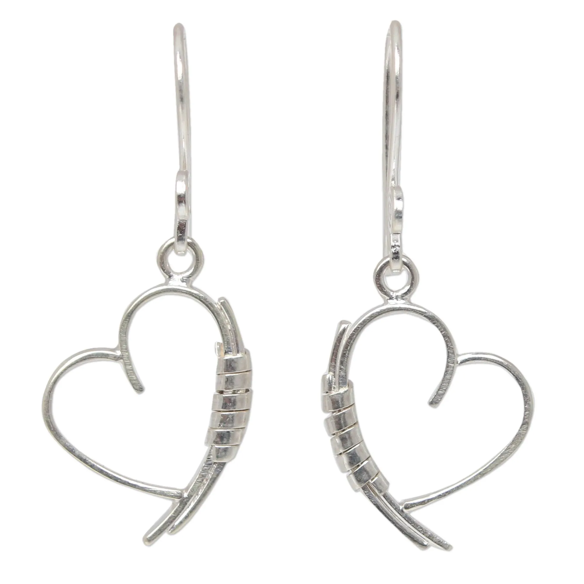 Love Promise Heart Shaped Sterling Silver Dangle Earrings