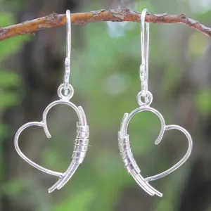 Love Promise Heart Shaped Sterling Silver Dangle Earrings