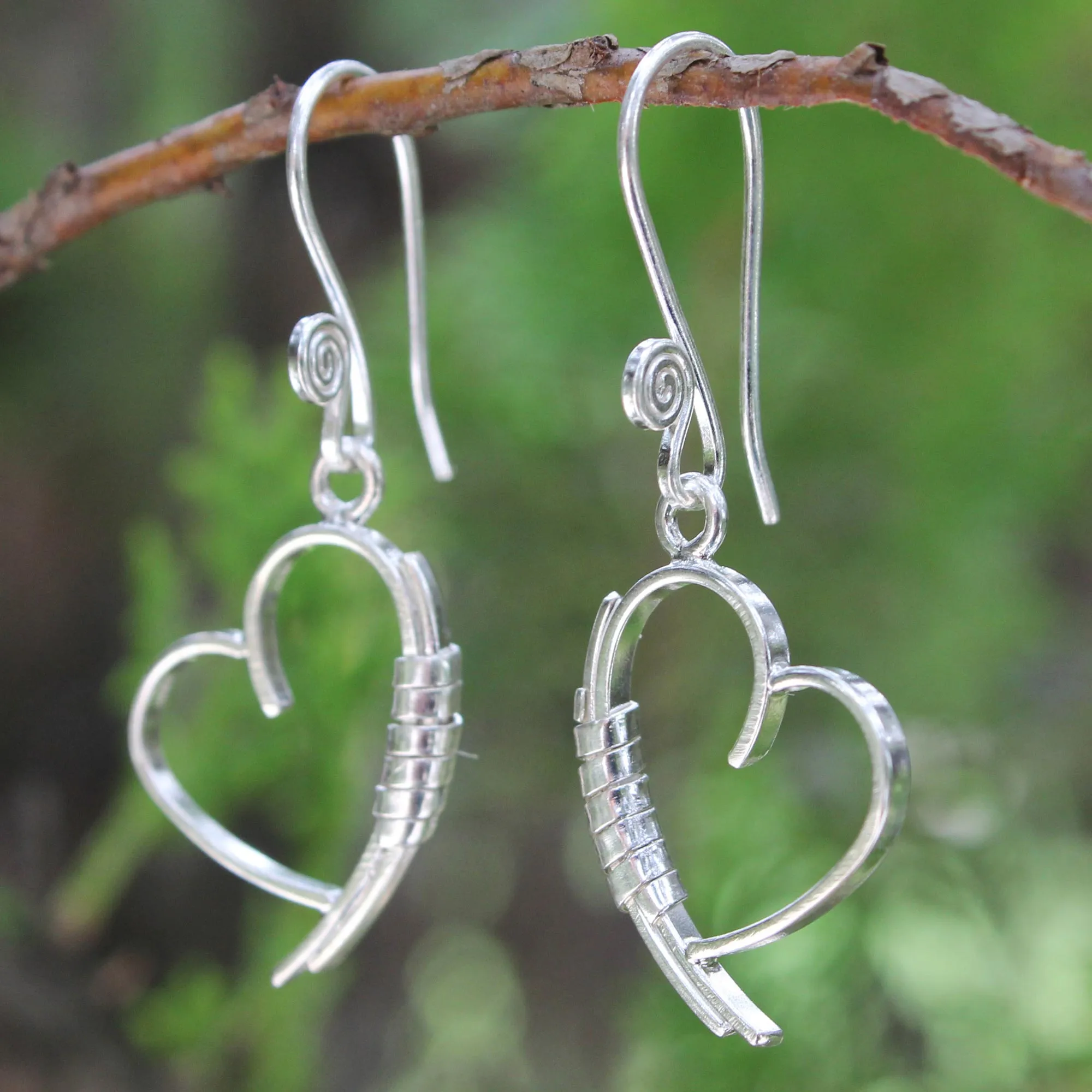 Love Promise Heart Shaped Sterling Silver Dangle Earrings