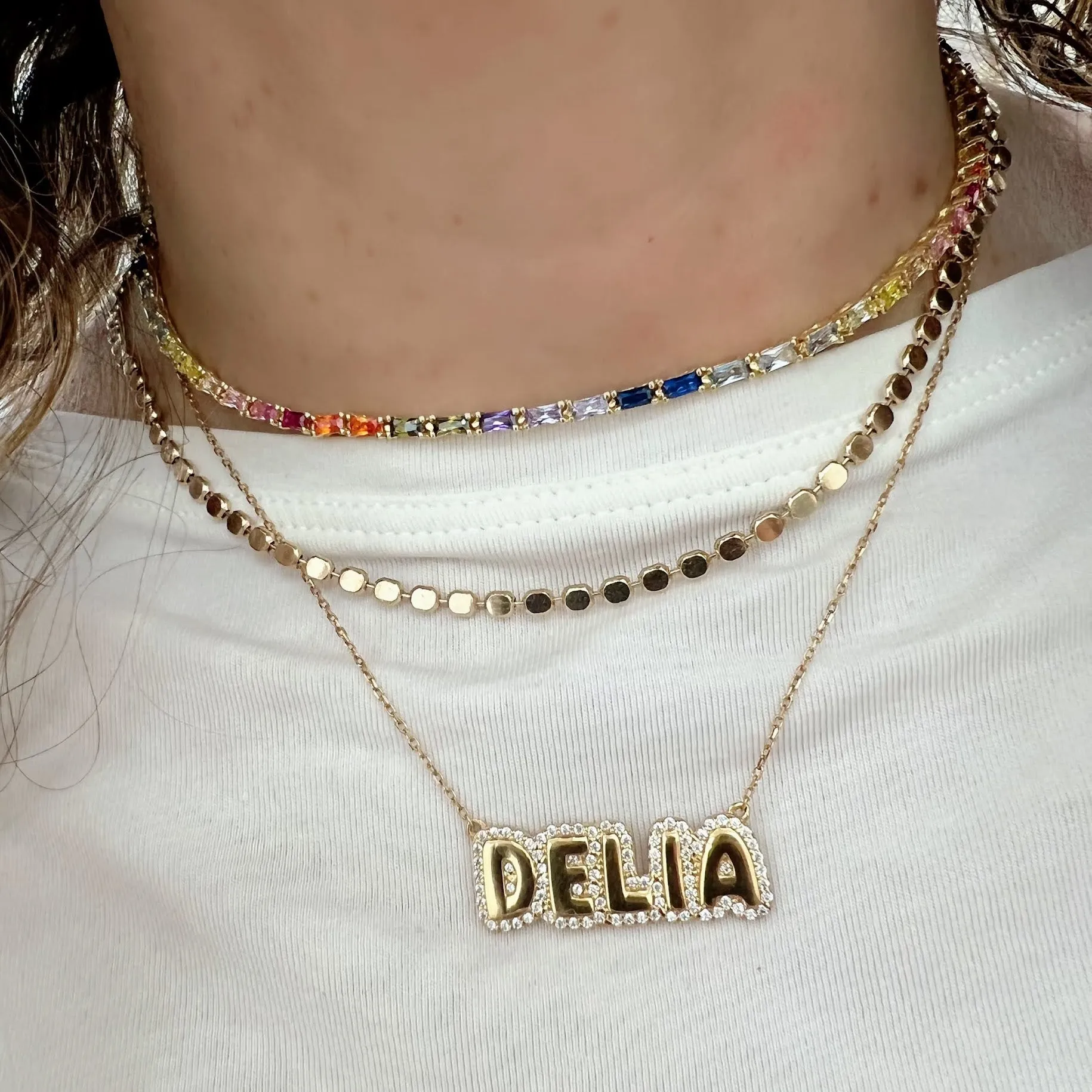 Lucca CZ's Outline Custom Bubble Name Necklace