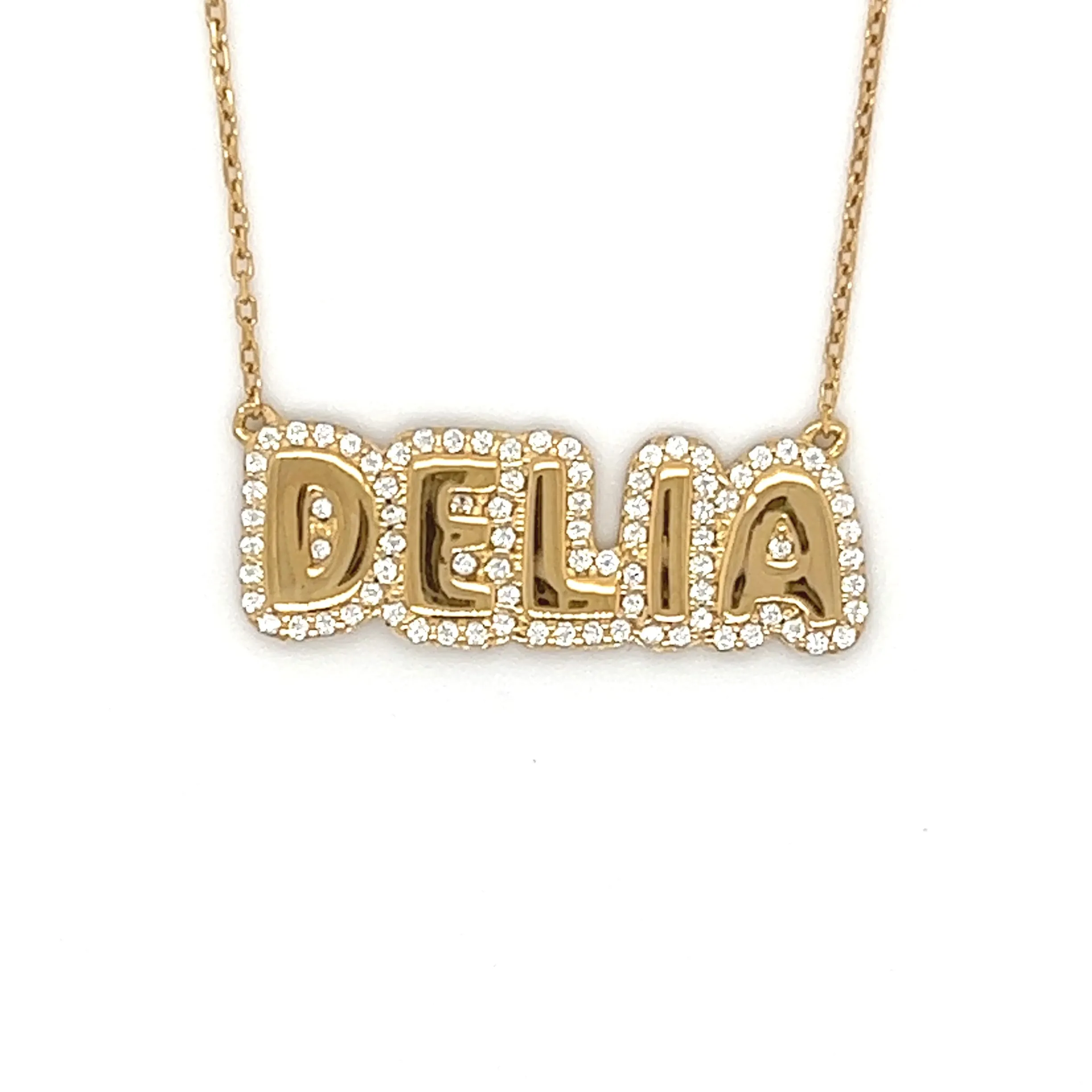 Lucca CZ's Outline Custom Bubble Name Necklace