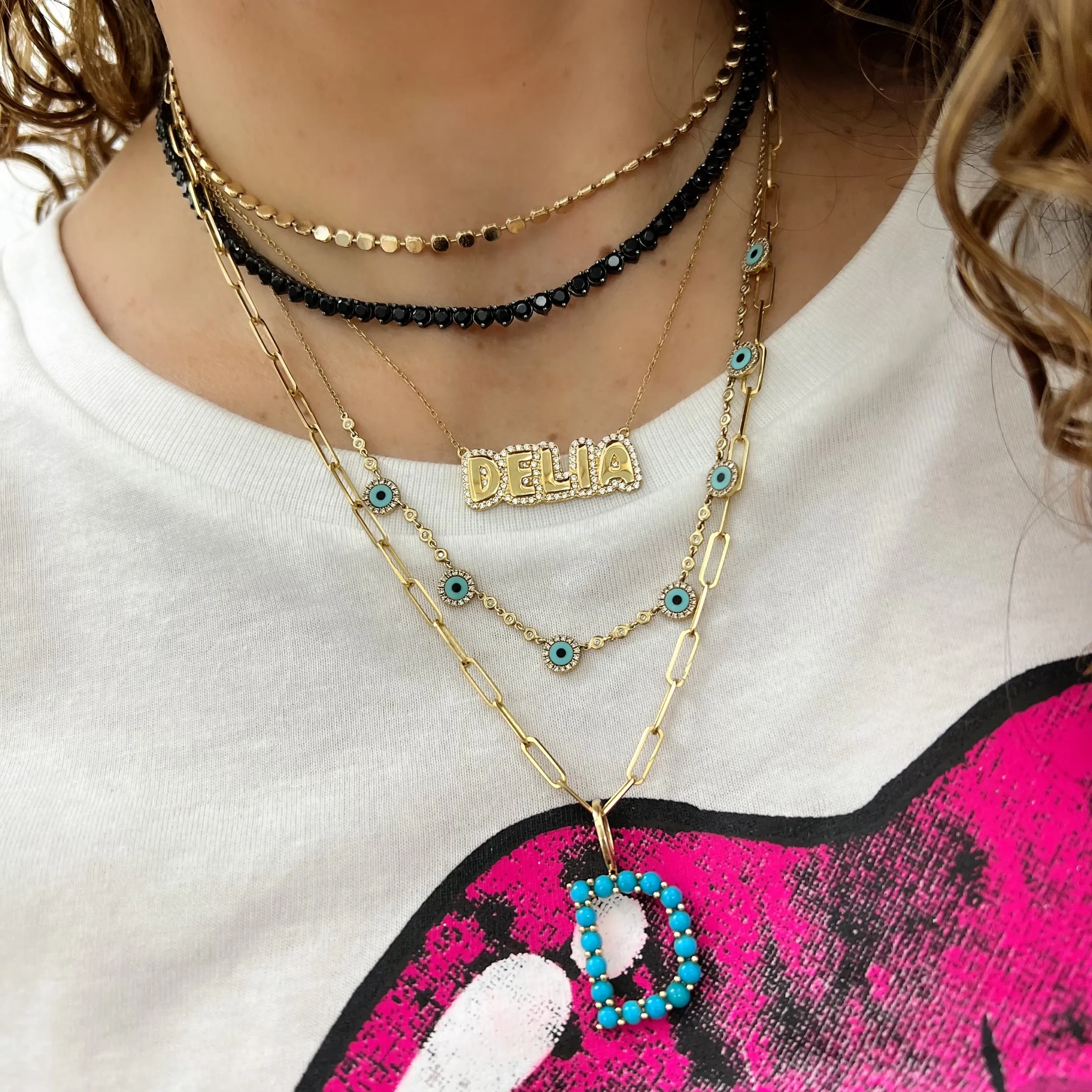 Lucca CZ's Outline Custom Bubble Name Necklace