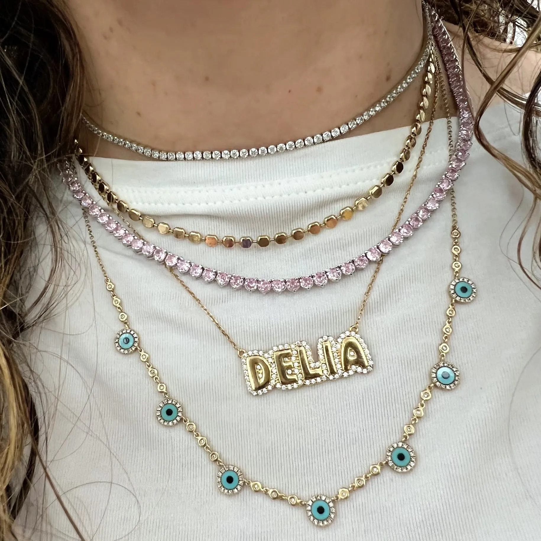 Lucca CZ's Outline Custom Bubble Name Necklace