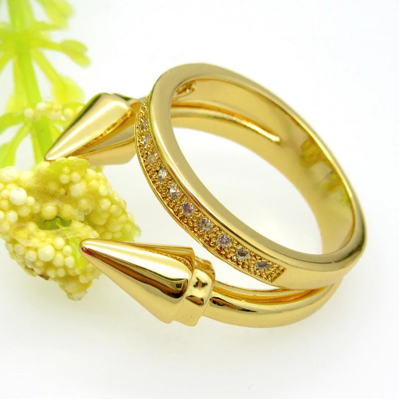 Luxury Brand Jewelry Nail Rings Cubic Zircon Engagement Ring Hypoallergenic Copper 18K Gold Plated Wedding Rings For Women