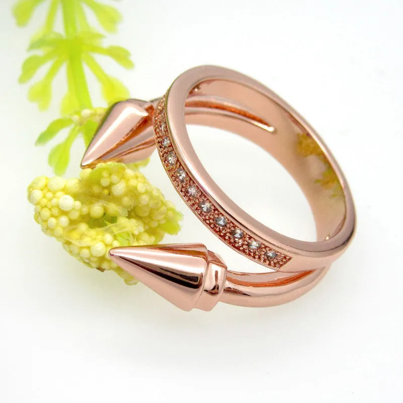 Luxury Brand Jewelry Nail Rings Cubic Zircon Engagement Ring Hypoallergenic Copper 18K Gold Plated Wedding Rings For Women