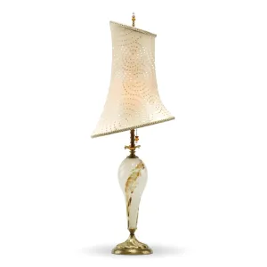 Mackenzie Table Lamp 2H68 by Kinzig Design, Cream Gold and Brown Blown Glass, Silk Shade