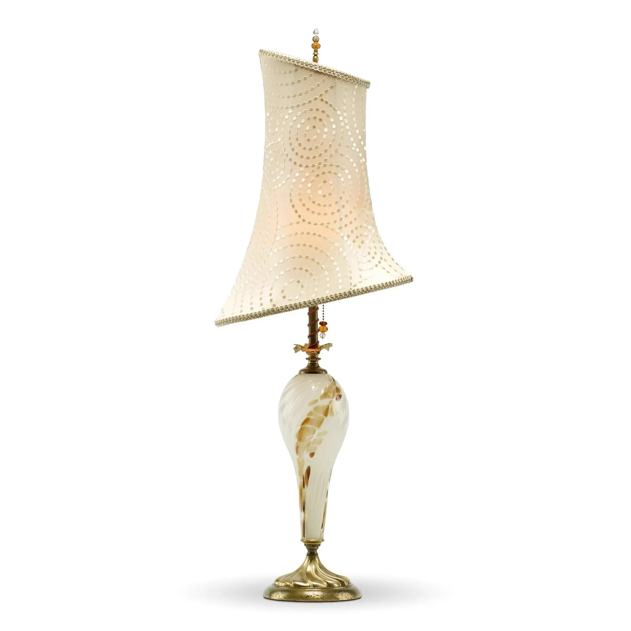 Mackenzie Table Lamp 2H68 by Kinzig Design, Cream Gold and Brown Blown Glass, Silk Shade