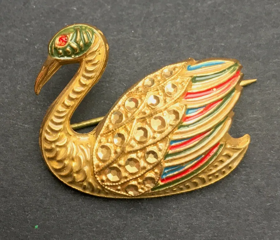 Magnificently Regal, Gloriously Sparkly Vintage Swan Brooches