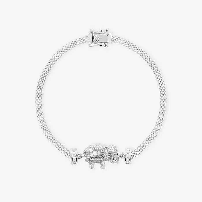 Majestic Elephant CZ Silver Bracelet