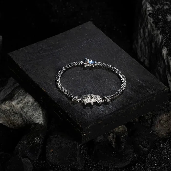 Majestic Elephant CZ Silver Bracelet