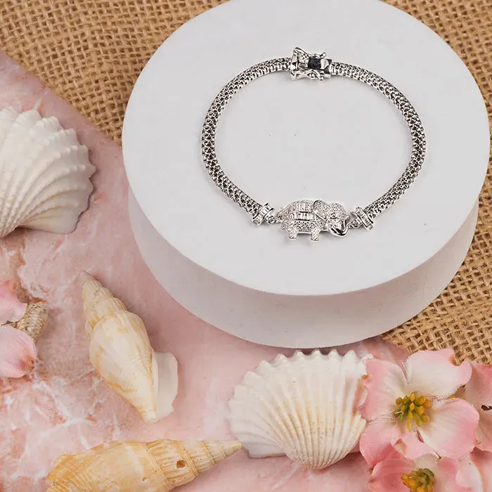 Majestic Elephant CZ Silver Bracelet