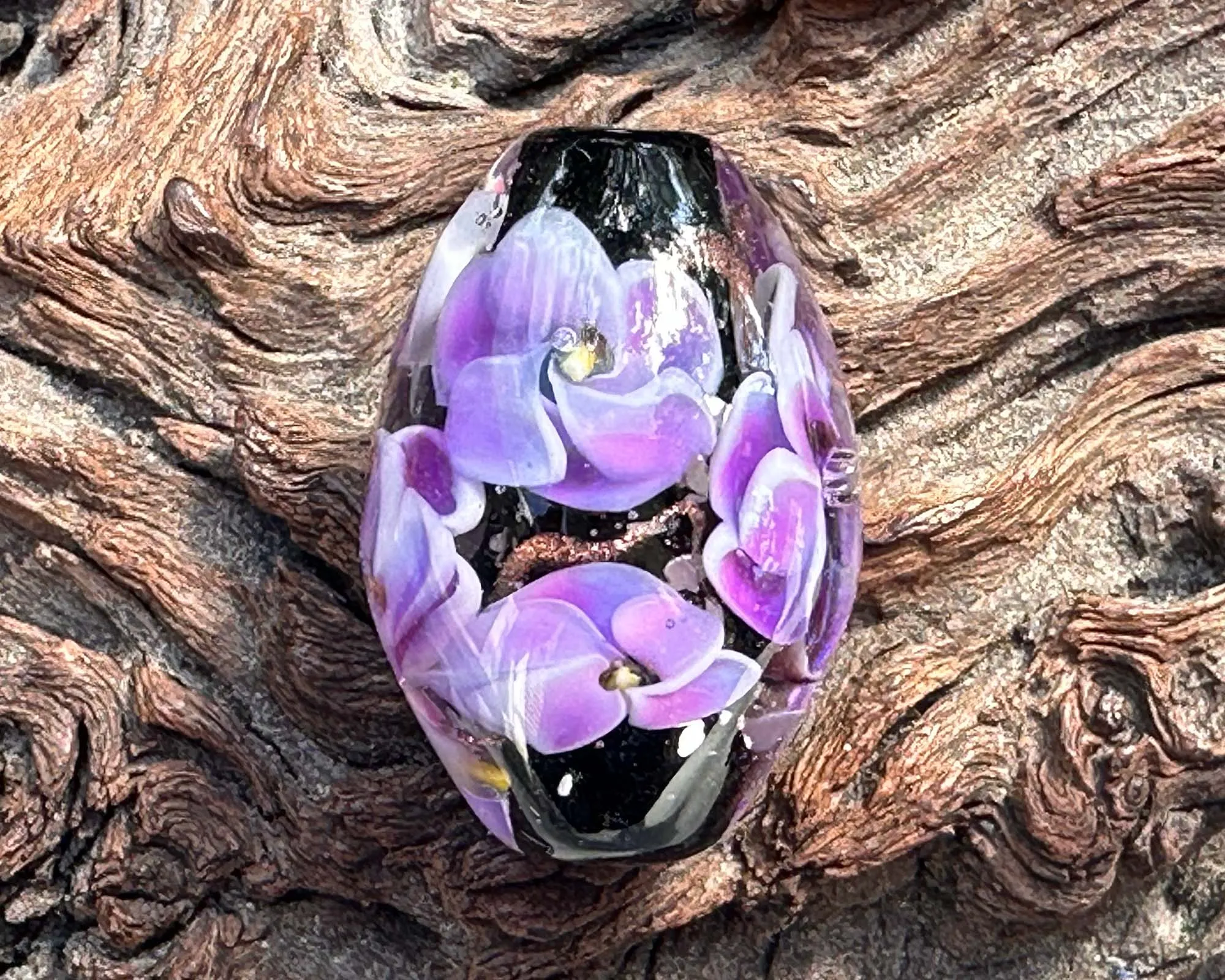 Majestic Purple Floral Lampwork Focal Bead SRA