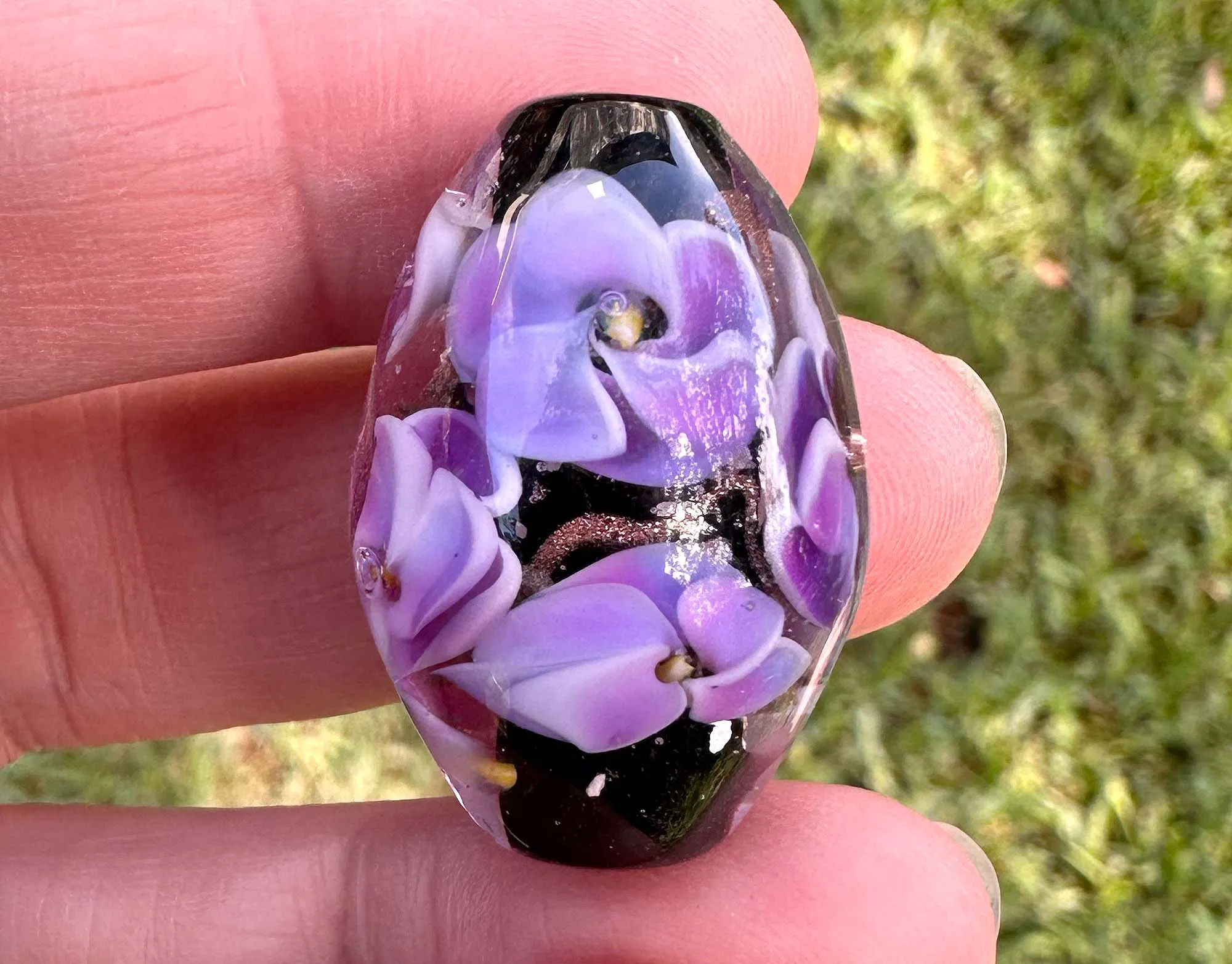 Majestic Purple Floral Lampwork Focal Bead SRA