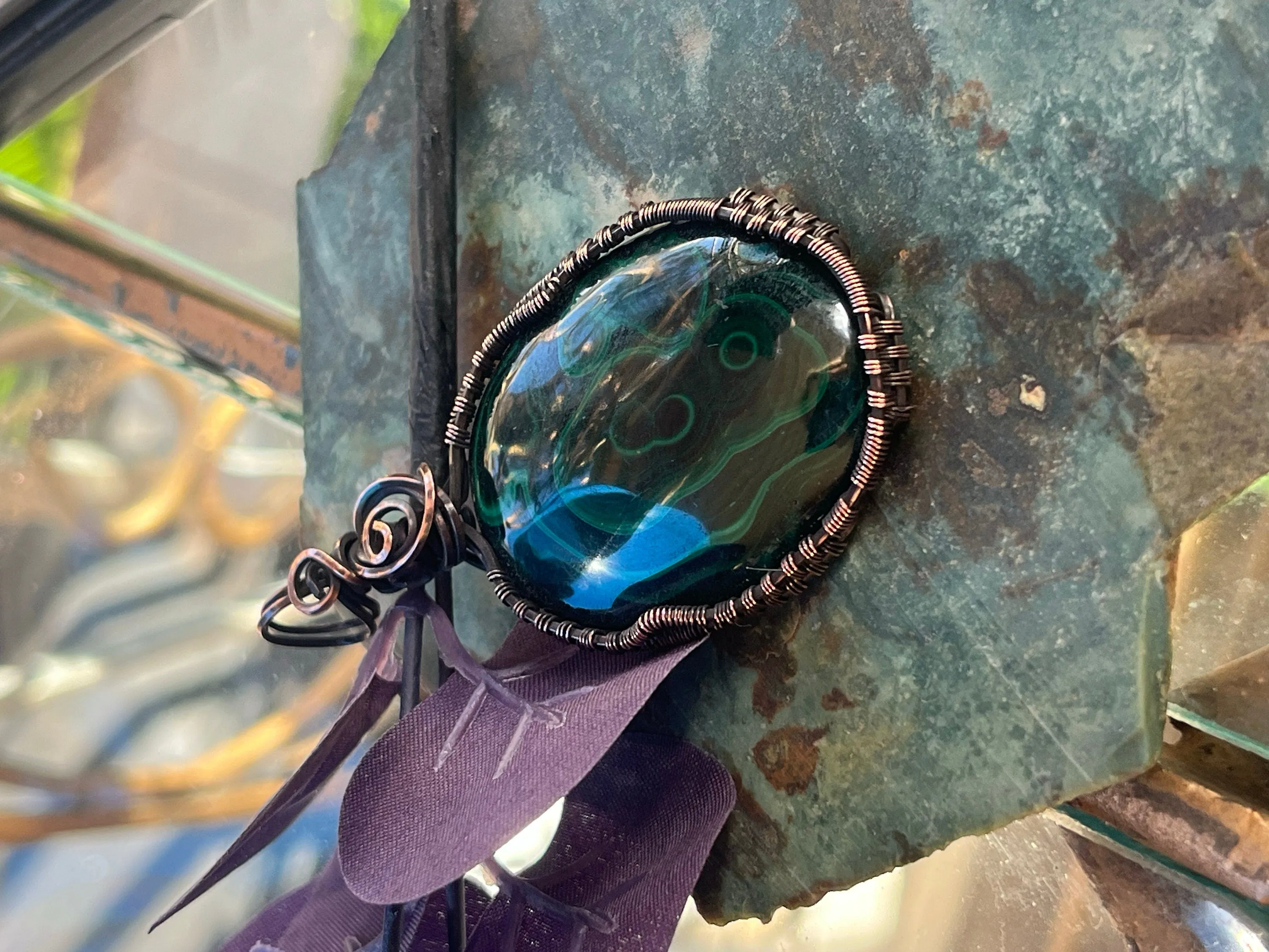 Malachite In Copper Pendant