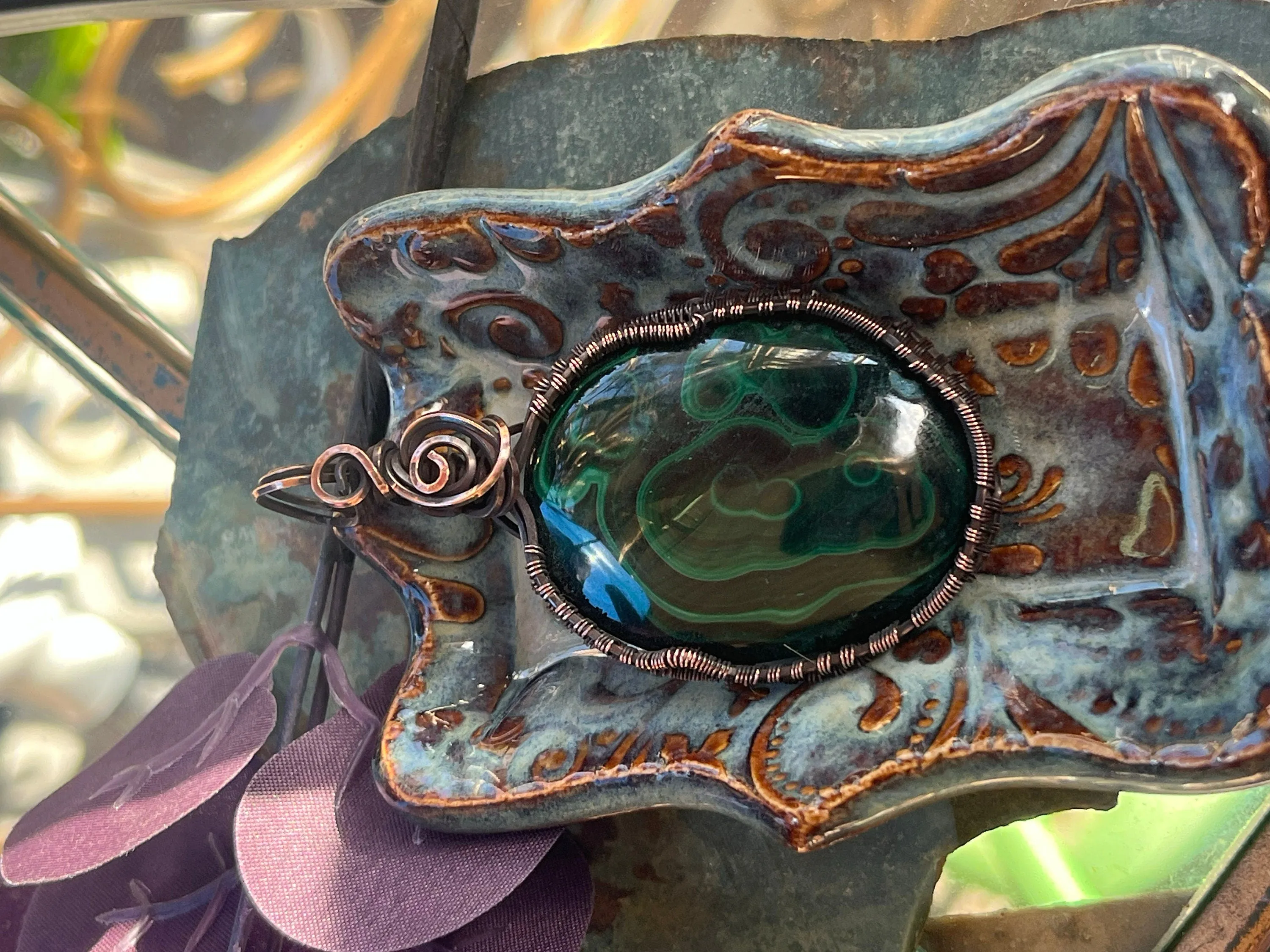 Malachite In Copper Pendant