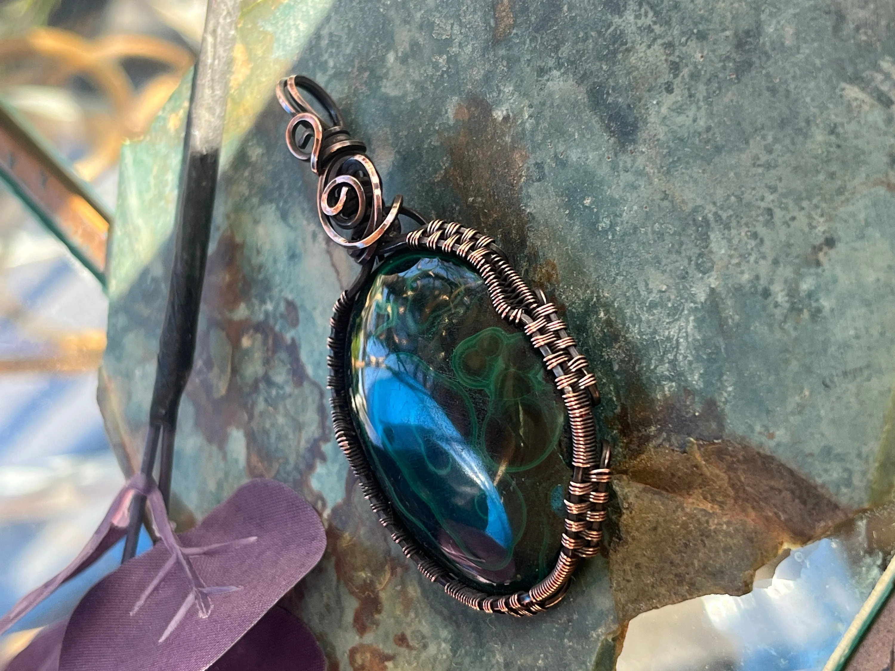 Malachite In Copper Pendant