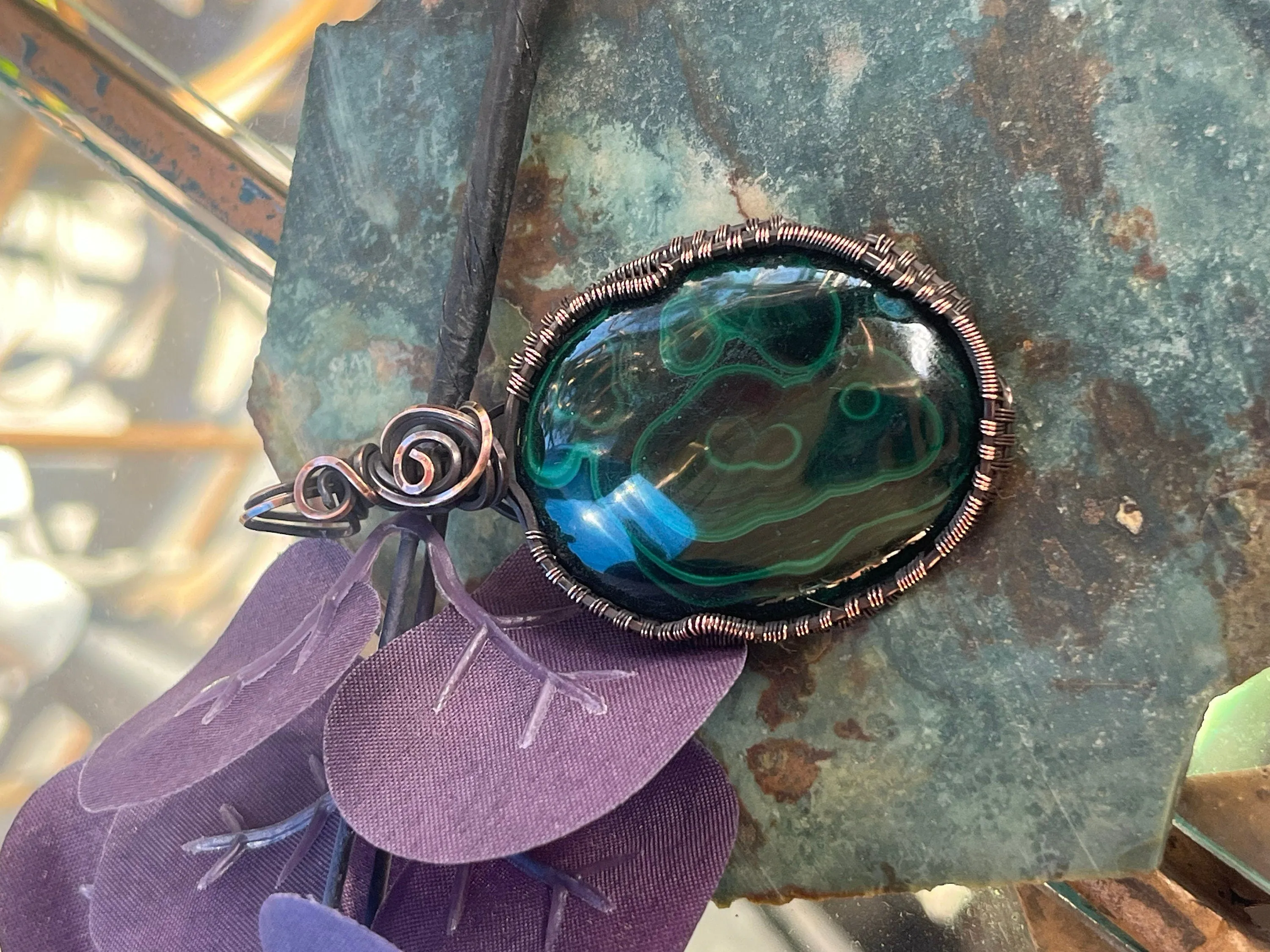 Malachite In Copper Pendant