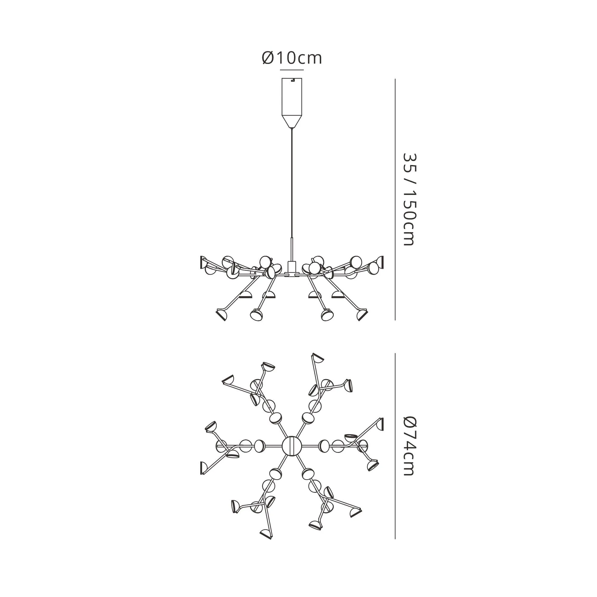 Mantra M6417 Adn 36 Light Pendant Round 74cm 100W LED Black