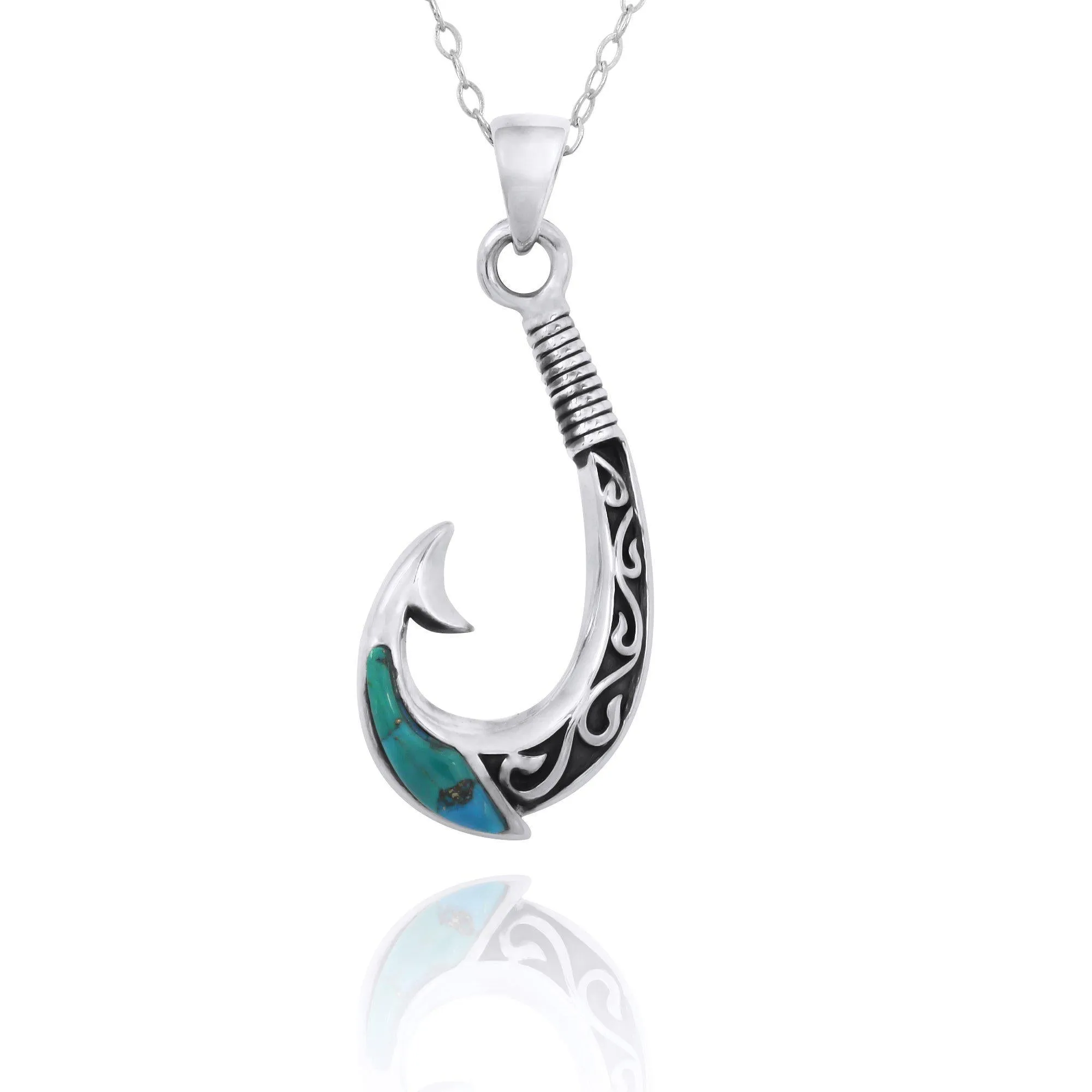 Maori Fishhook Pendant Necklace with Turquoise