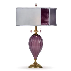 Marcella Table Lamp 227AK174 Colors Purple Blown Glass Base and Kevin O"Brien Gray and Aubergine Silk Velvet Shade by Kinzig Design