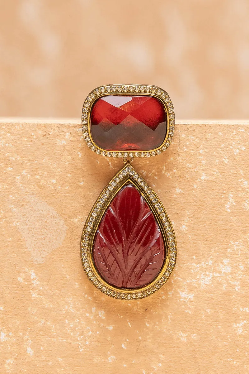 Maroon Brooch With Two Crystals