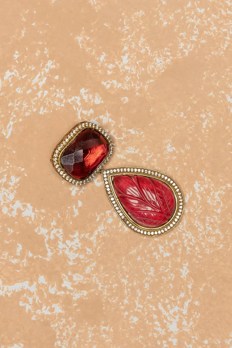 Maroon Brooch With Two Crystals