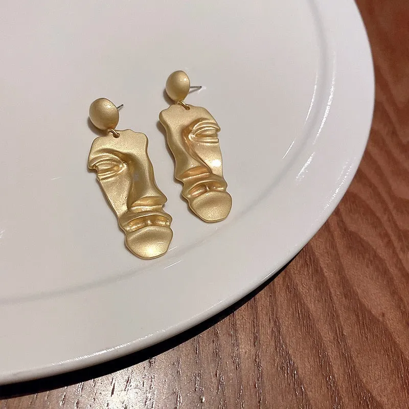 Matte Gold Face Earrings