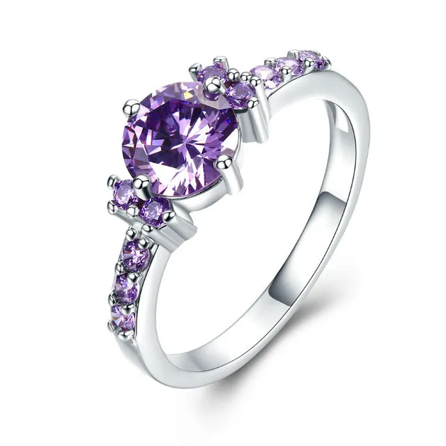 MDEAN White Gold Color Rings For Women Purple   AAA Zircon Jewelry Engagement   Wedding Size 5 6 7 8 9 10 11 12  MSR199