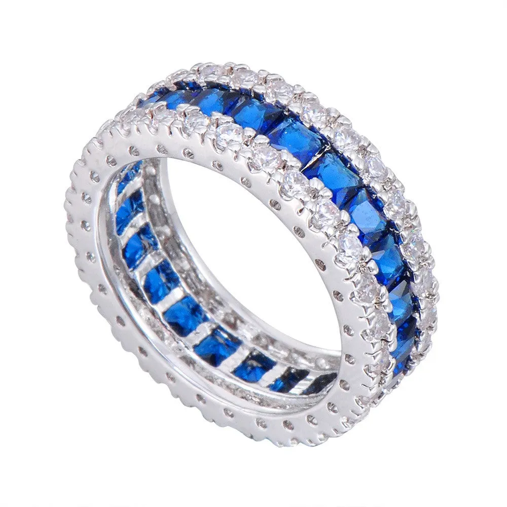 Men Women Blue Round Ring Vintage White Gold Filled Jewelry Christmas Gifts