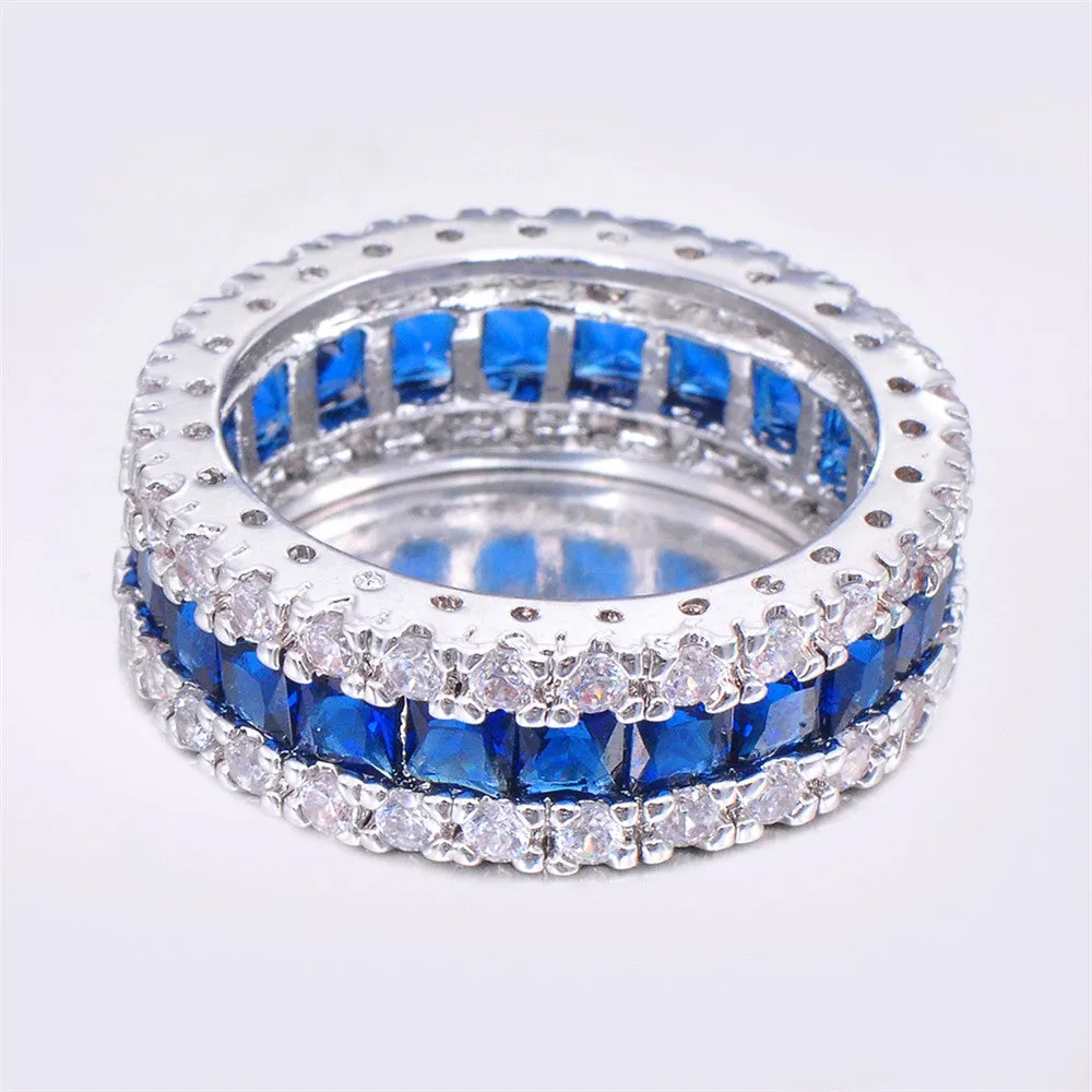 Men Women Blue Round Ring Vintage White Gold Filled Jewelry Christmas Gifts