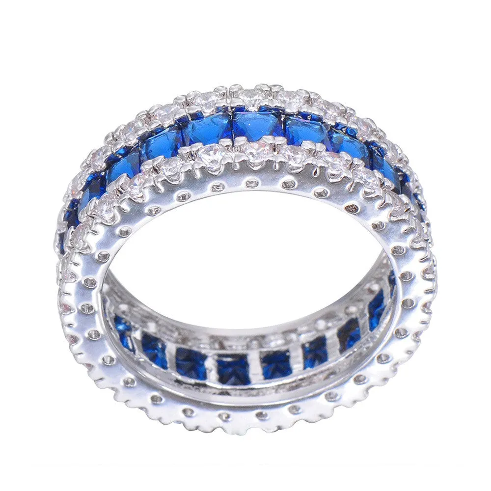 Men Women Blue Round Ring Vintage White Gold Filled Jewelry Christmas Gifts