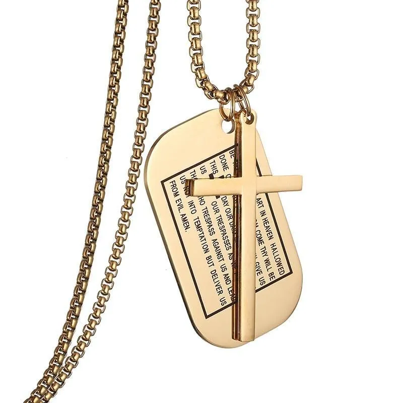 Men's Christian Necklace <br> Lord's Prayer Dog Tag