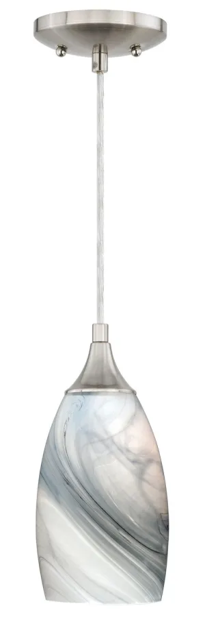 Milano Mini Pendant Marble Swirl Glass in Satin Nickel