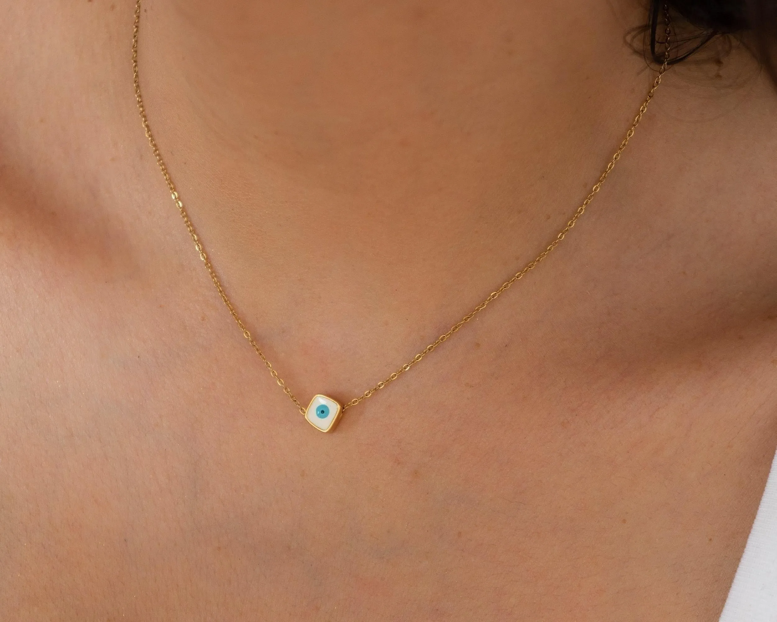 Mini Square Gold Evil Eye Necklace