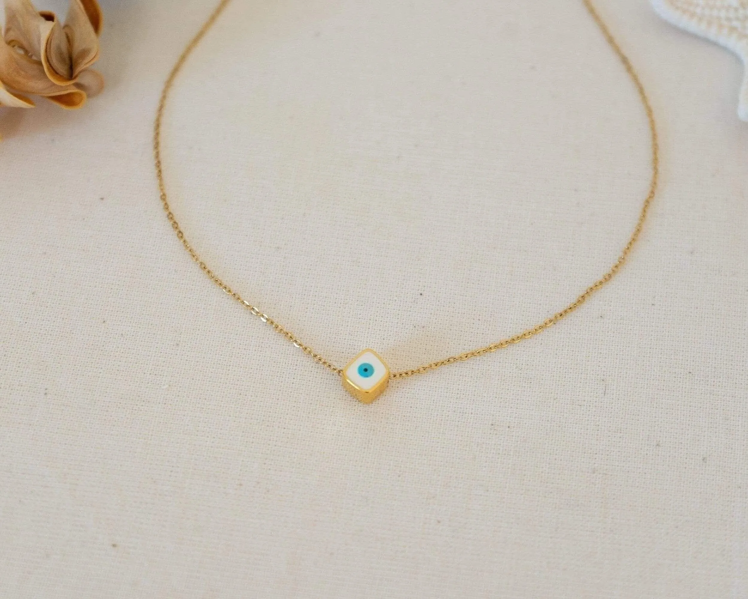 Mini Square Gold Evil Eye Necklace