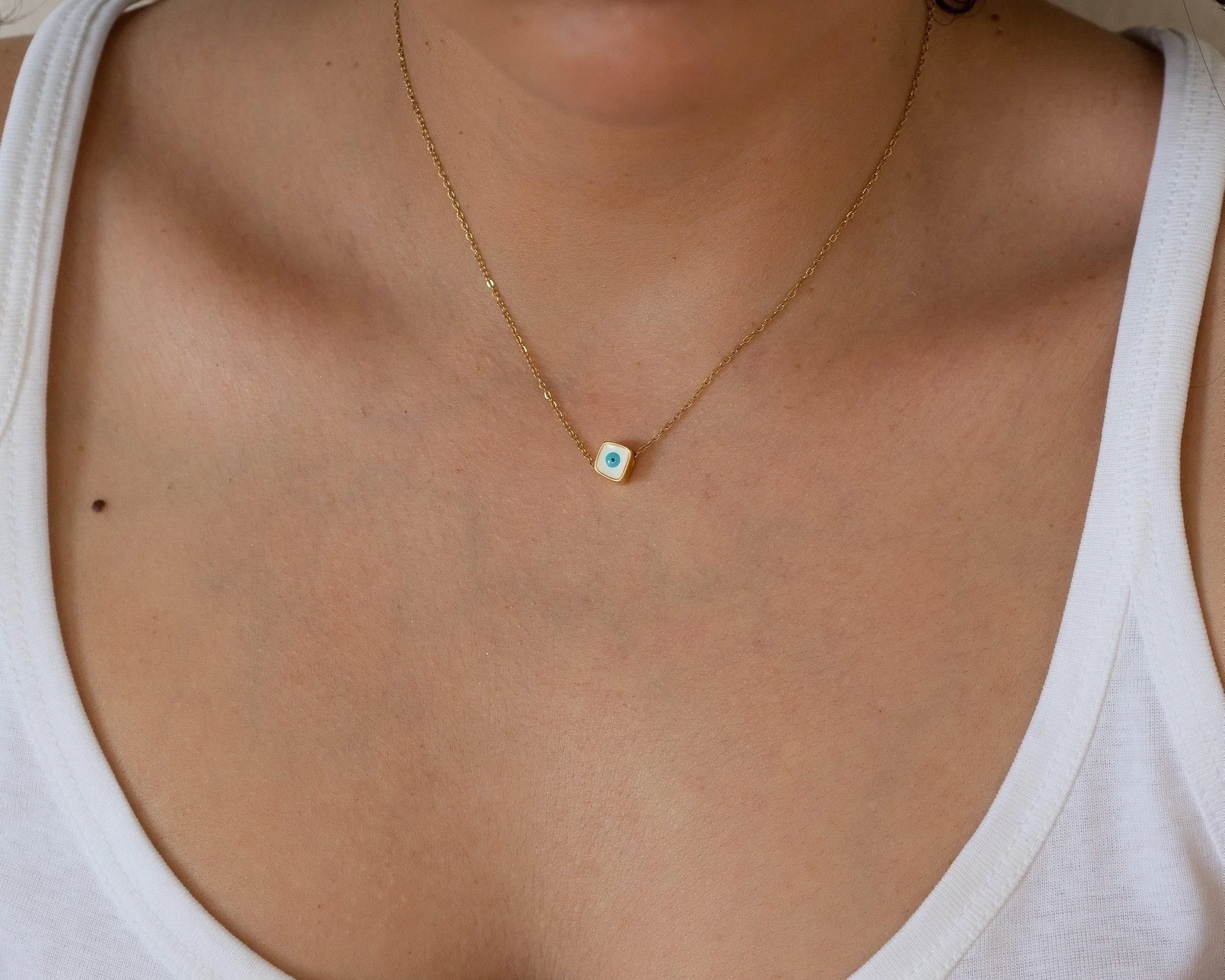 Mini Square Gold Evil Eye Necklace