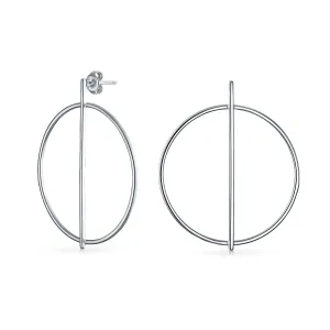 Minimalist Geometric Hoop Huggie Earrings Sterling Silver 1.75" Diameter