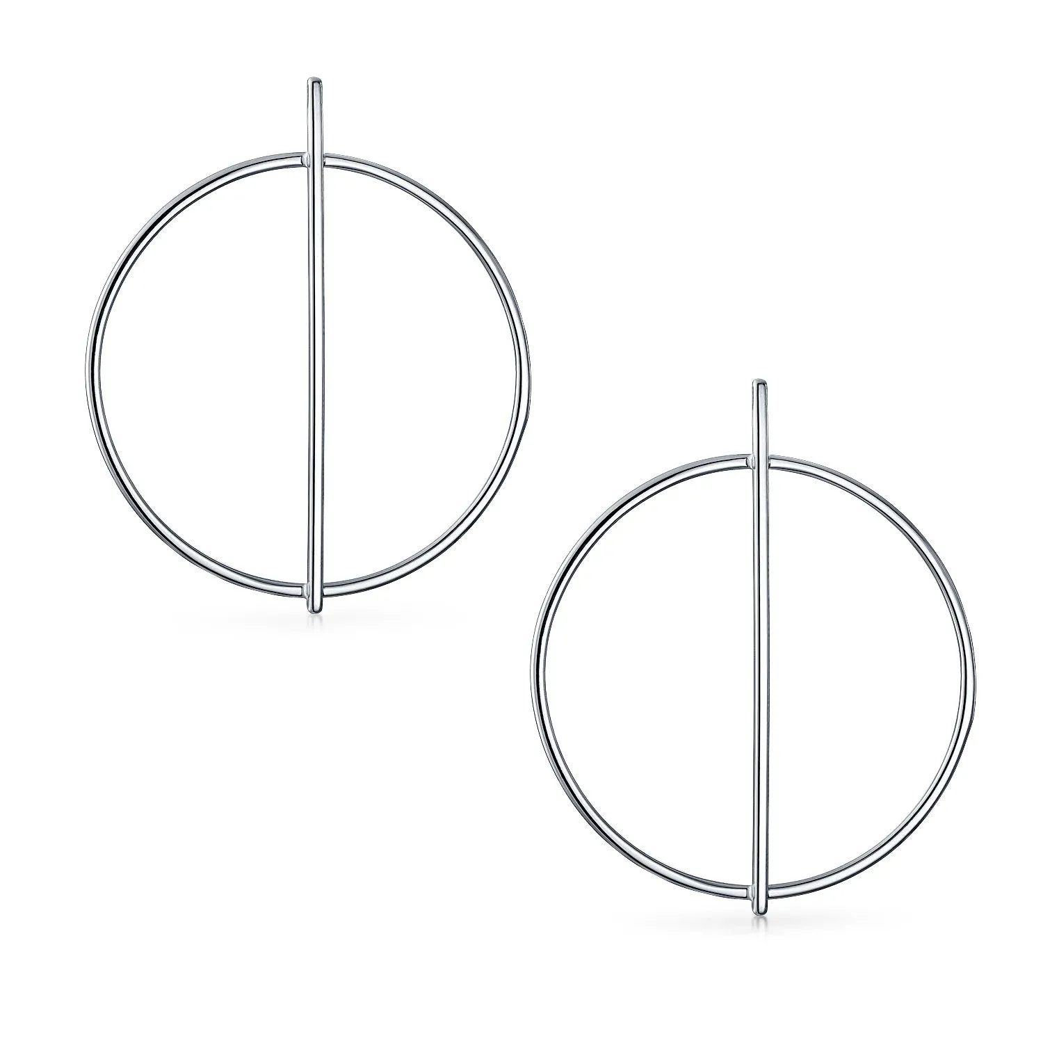 Minimalist Geometric Hoop Huggie Earrings Sterling Silver 1.75" Diameter