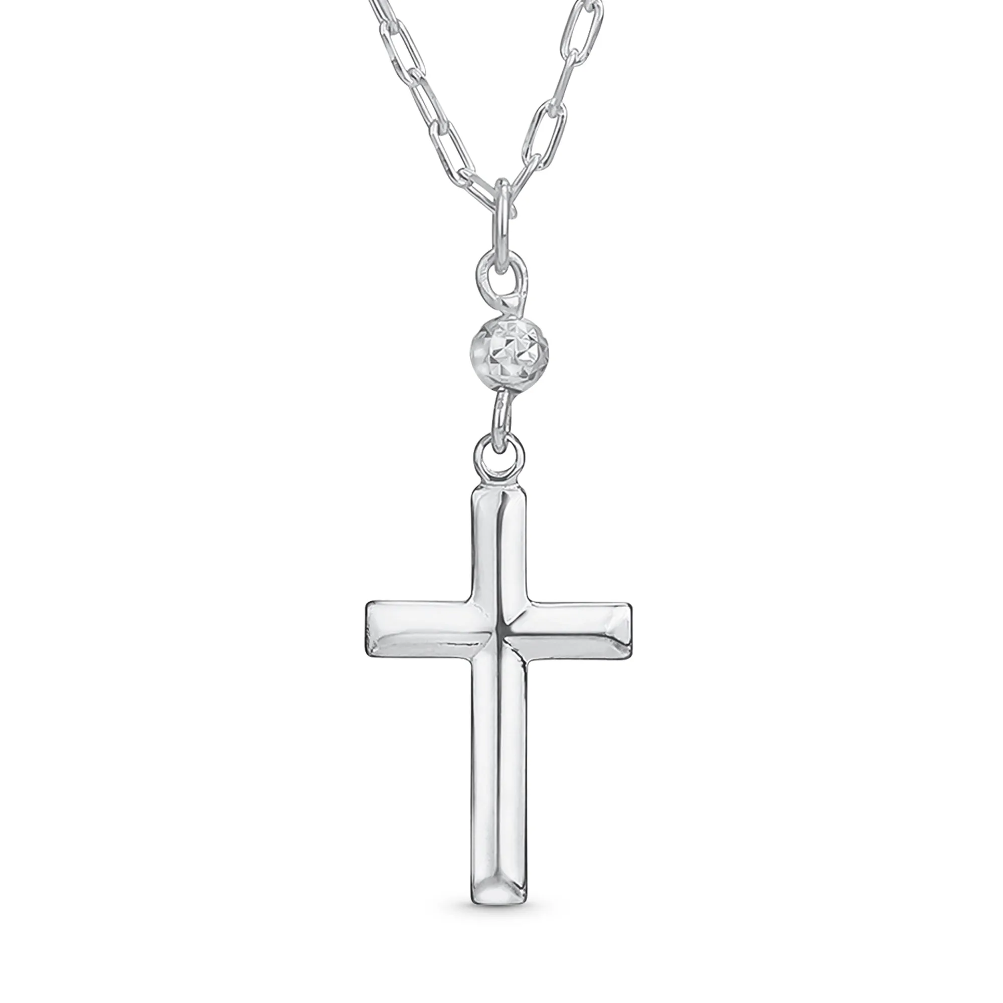 Minimalist Petite Religious Pendant Necklace with Cross and CZ Accent Sterling Silver