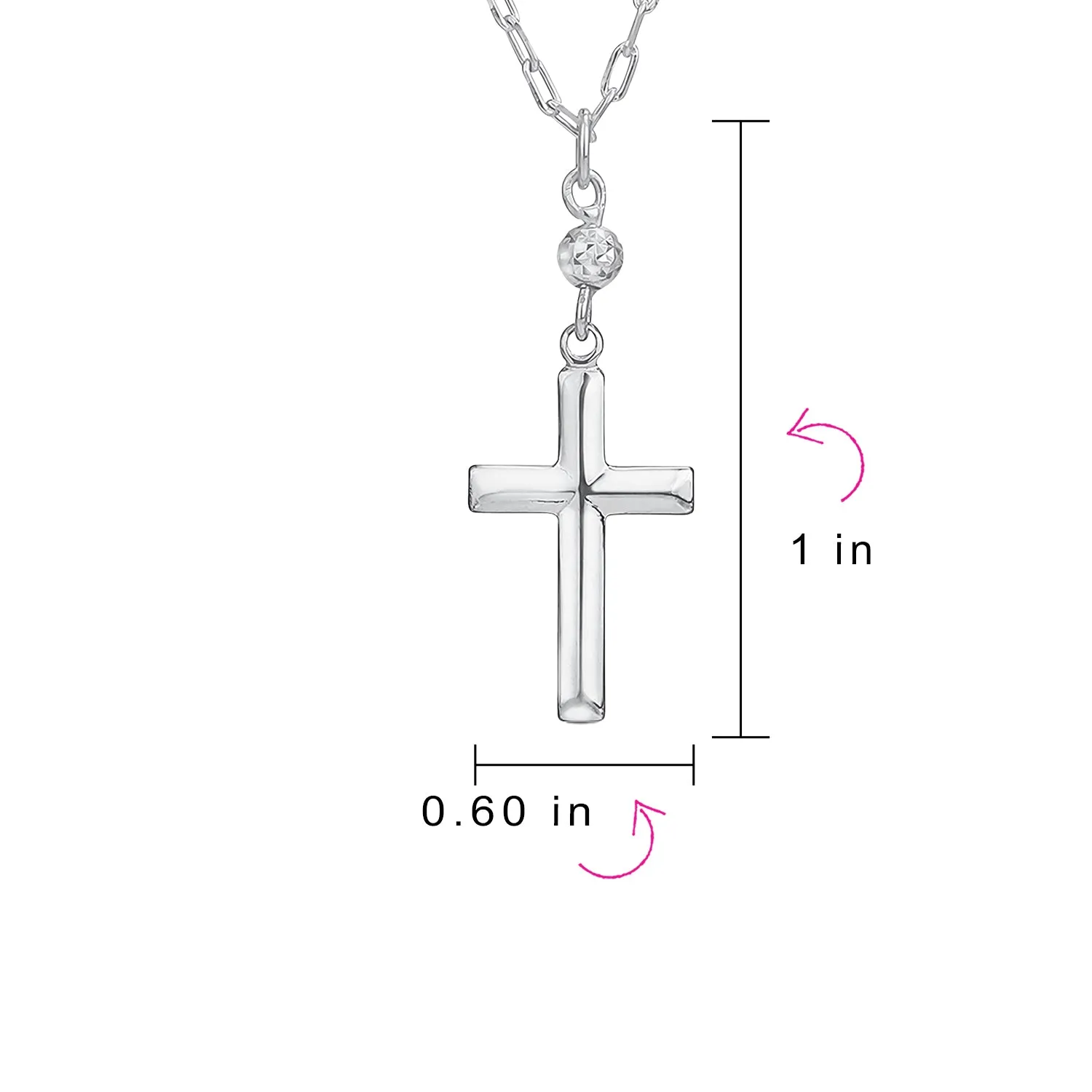 Minimalist Petite Religious Pendant Necklace with Cross and CZ Accent Sterling Silver