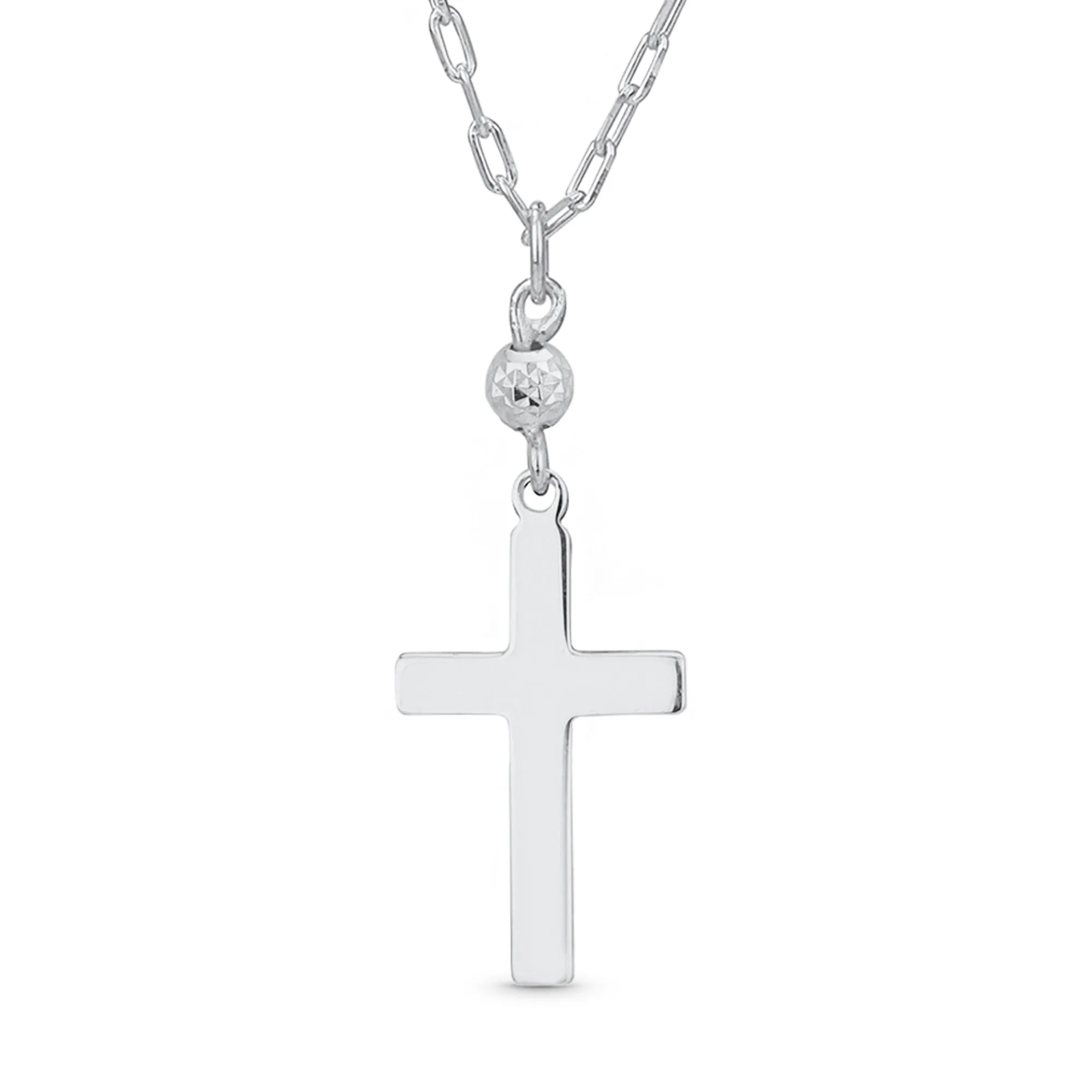 Minimalist Petite Religious Pendant Necklace with Cross and CZ Accent Sterling Silver