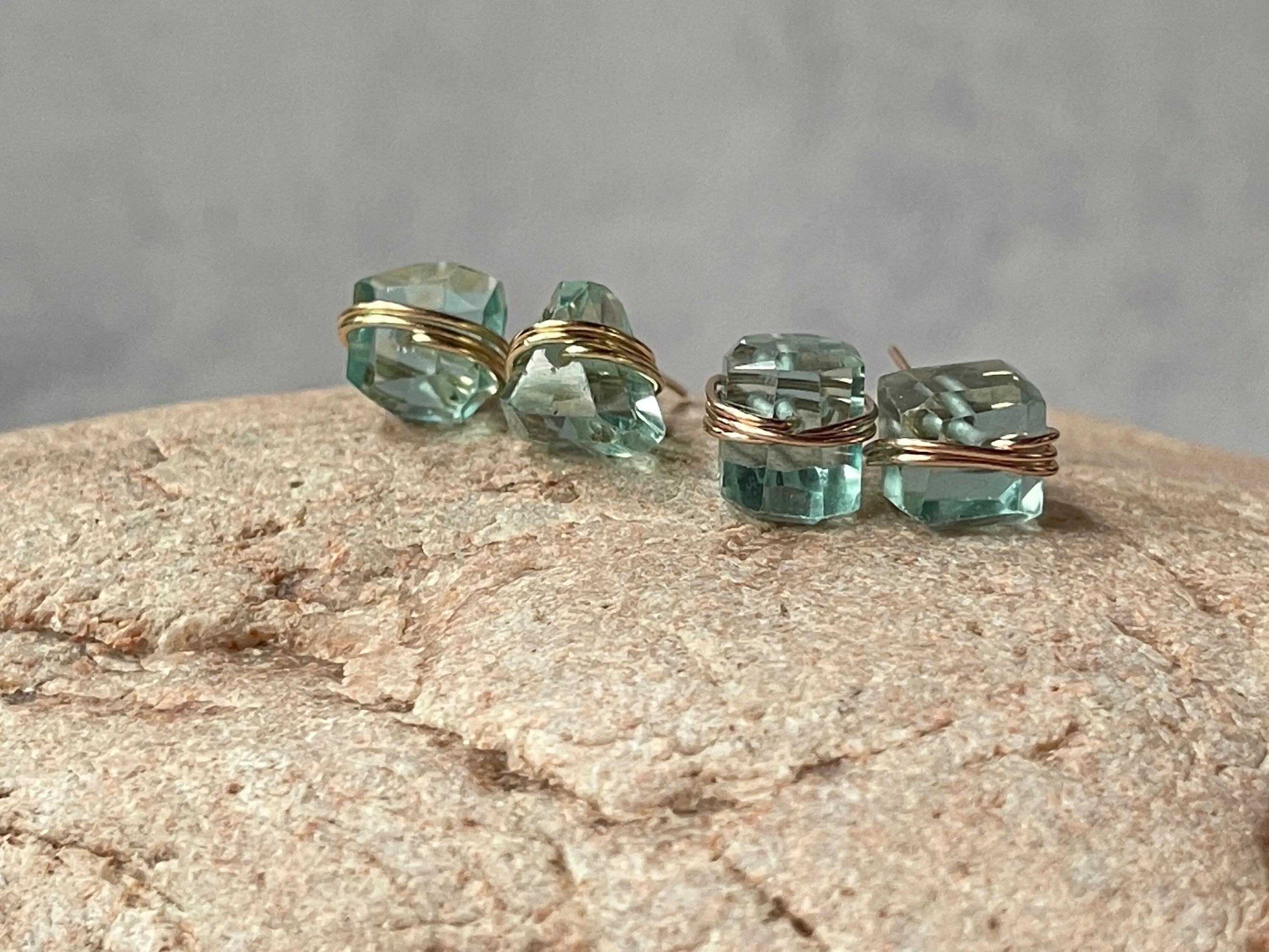 Modern  Aqua Quartz Stud Earrings